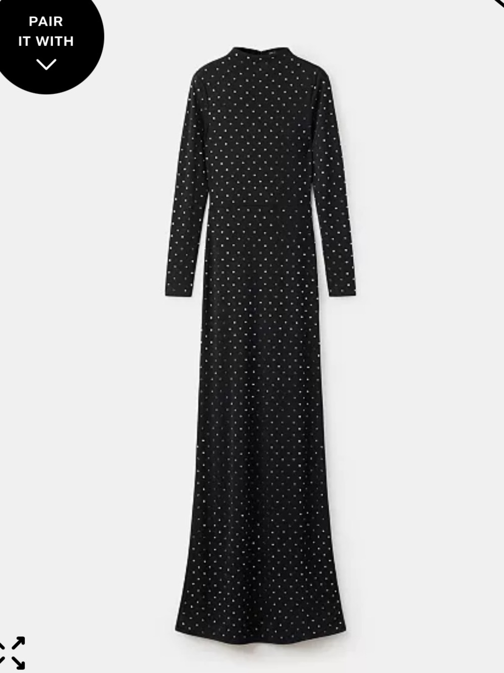 Mango Black Maxi Dress with Silver Dot Embellishments
